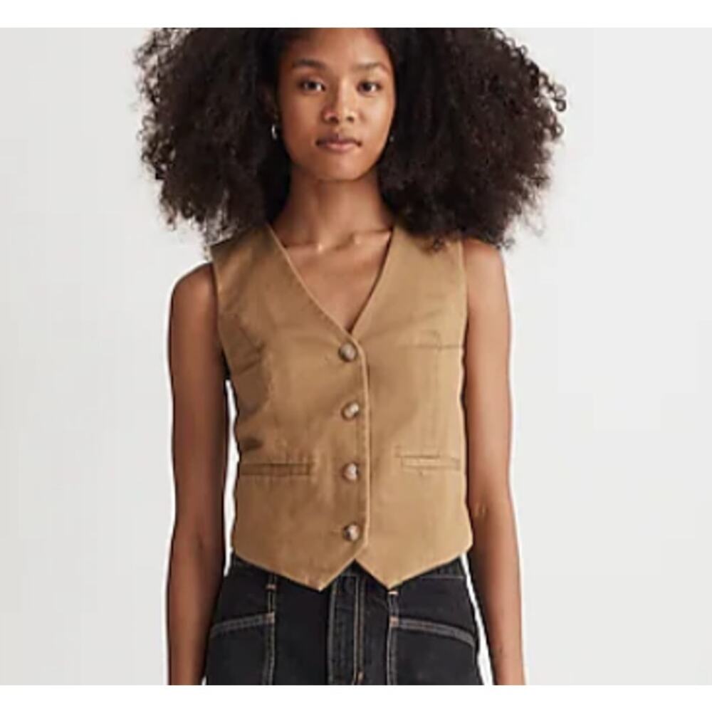 NWT MADEWELL Button-Front Vest (Re)generative Chino Tan 0
